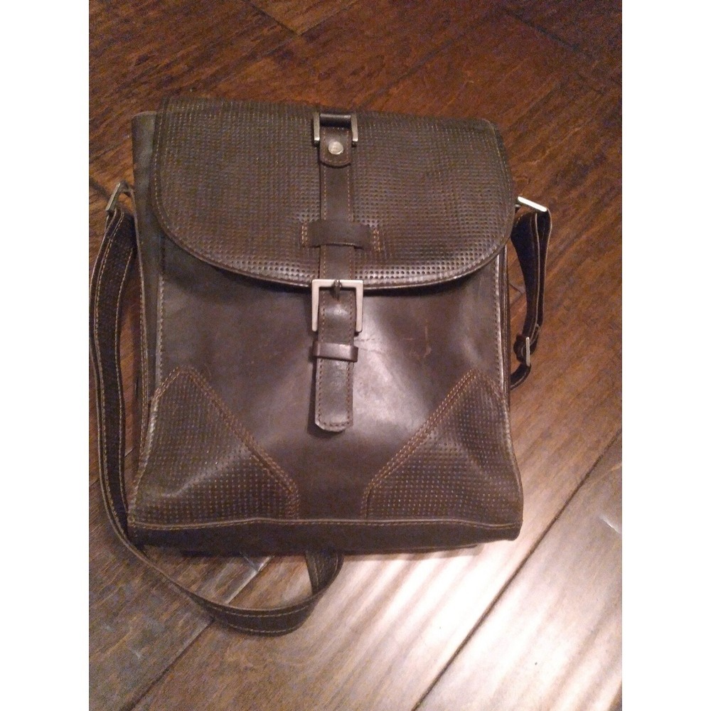 Florentino Leather Messenger Bag Crossbody Flap Buckle Brown - Picture 3 of 5